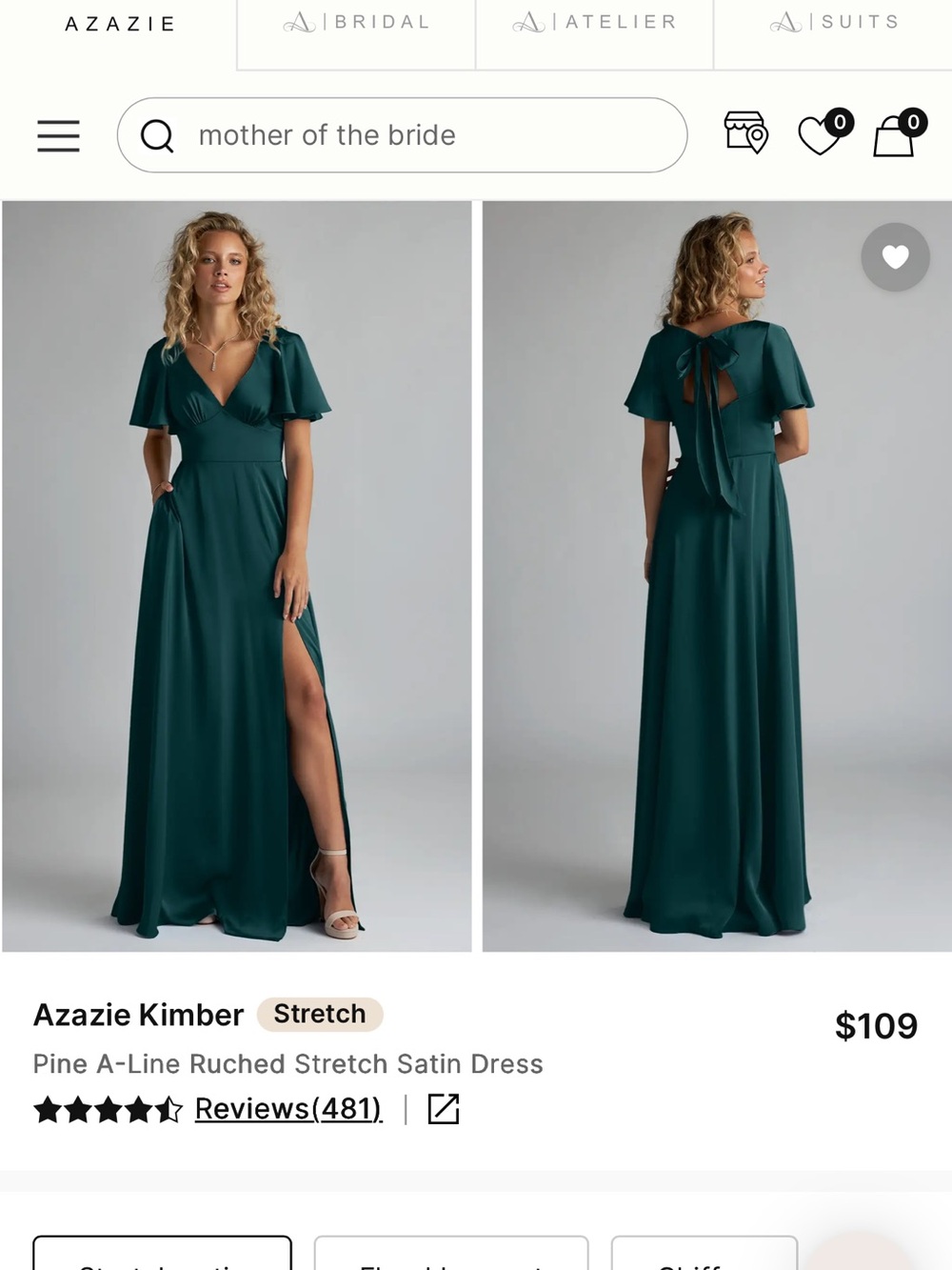 Azazie Kimber - Bridesmaid Dress V‑Neck A-Line Maxi Dress in Pine Green